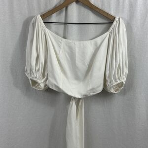 Diarrablu Zany White Puff Sleeve Crop Wrap Top Womens XS Sustainable Coastal